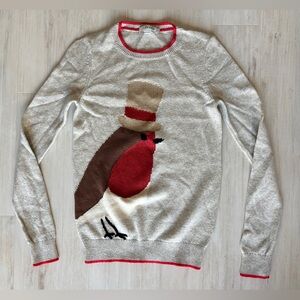 Boden Gray Sweater with Red Accents and Bird Design